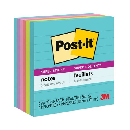POST-IT Pads in Miami Colors, Lined, 4 x 4, 90/Pad, PK6 675-6SSMIA